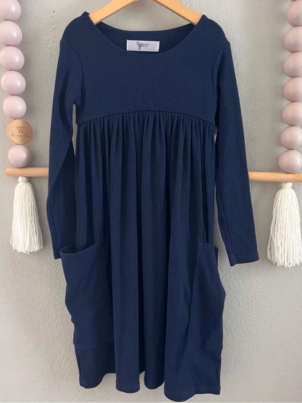 Remie Girl Navy Blue Ribbed Sweater Dress
